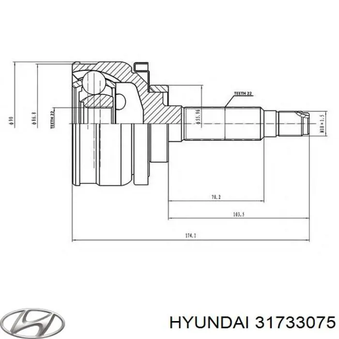Підшипник ступиці задньої, зовнішній Hyundai/Kia 31733075
