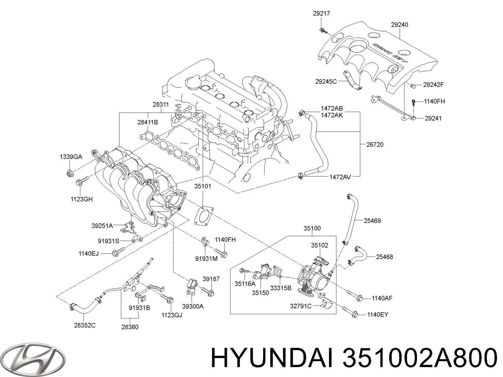 Купити 351002A800 Hyundai/Kia Дросільна заслінка