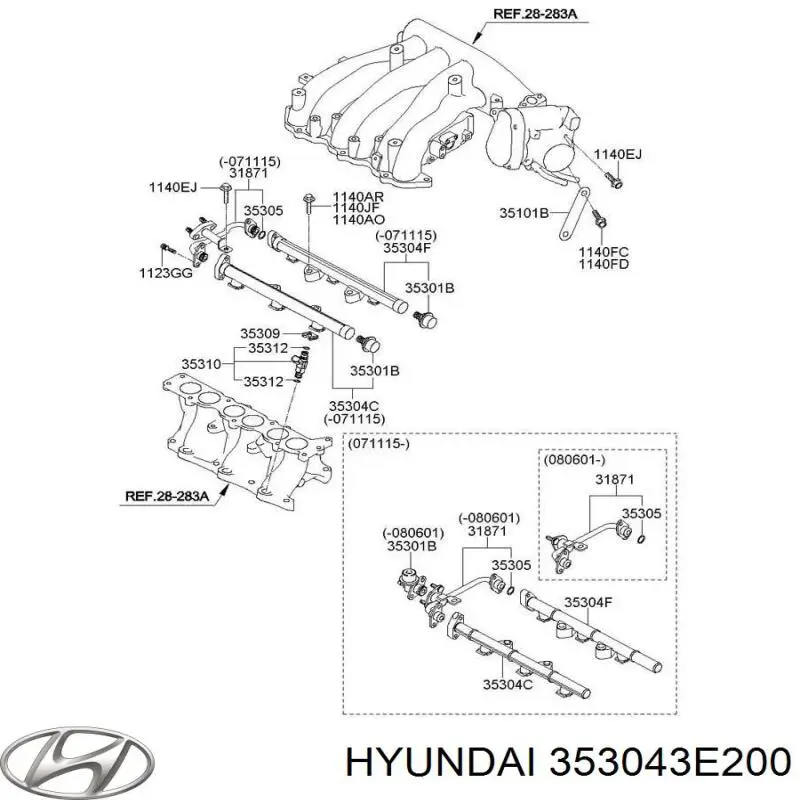 Рампа форсунок системи упорскування палива Hyundai/Kia 353043E200 ціна, від 18.96 USD