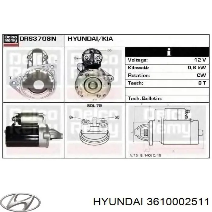 3610002511 Hyundai/Kia Стартер двигуна