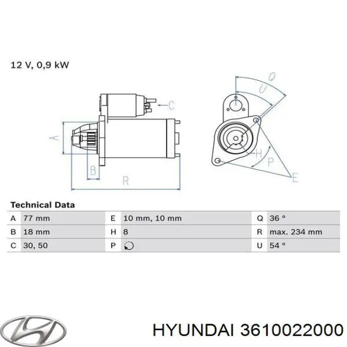 3610022000 Hyundai/Kia Стартер двигуна