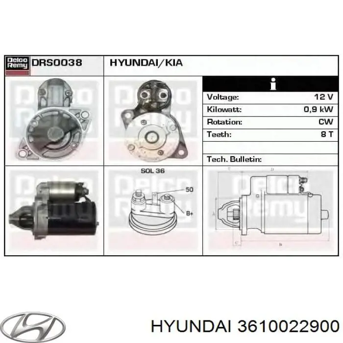 3610022900 Hyundai/Kia стартер