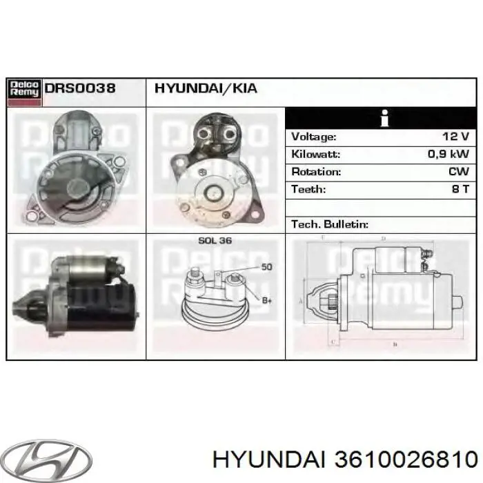 3610026810 Hyundai/Kia стартер