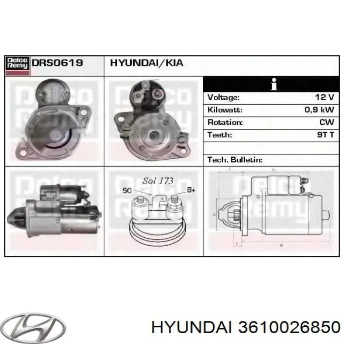 3610026850 Hyundai/Kia стартер