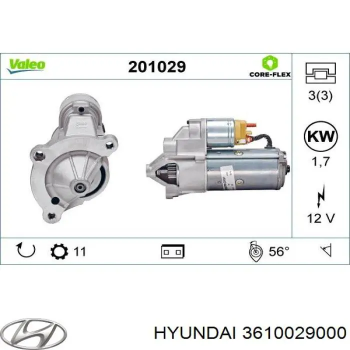 Стартер Hyundai/Kia 3610029000 ціна, від 64.55 USD