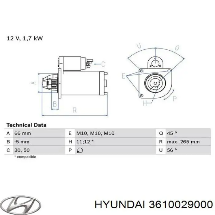 Стартер 3610029000 Hyundai/Kia