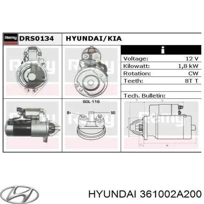 361002A200 Hyundai/Kia стартер