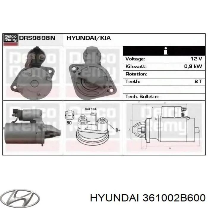 Стартер 361002B600 Hyundai/Kia