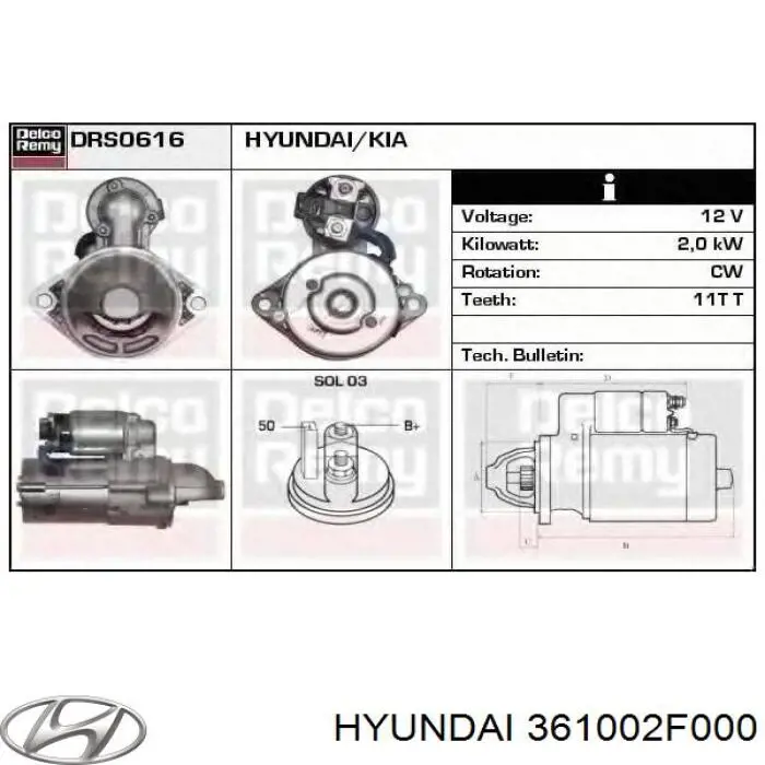 Стартер 361002F000 Hyundai/Kia
