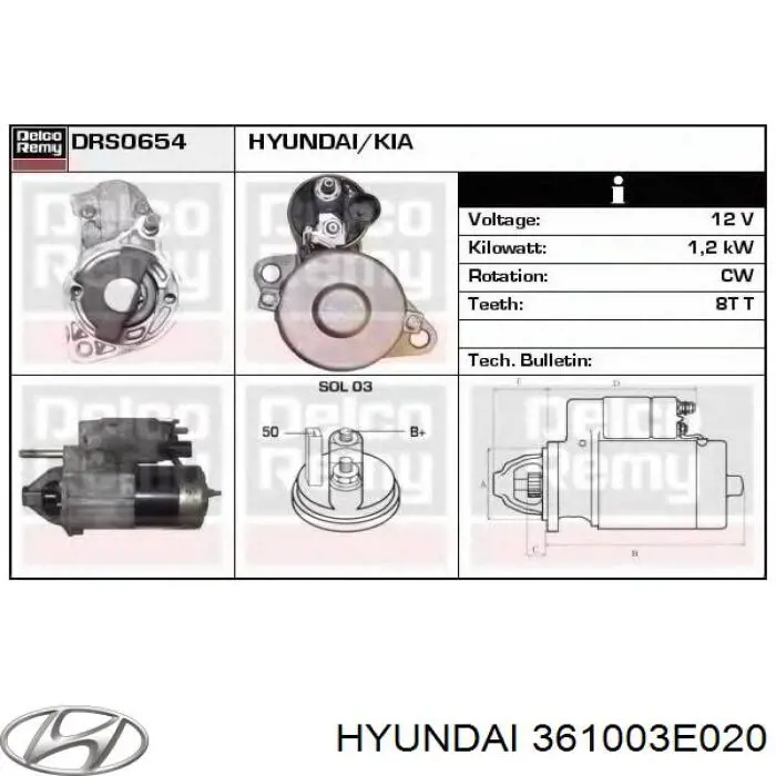 361003E020 Hyundai/Kia стартер