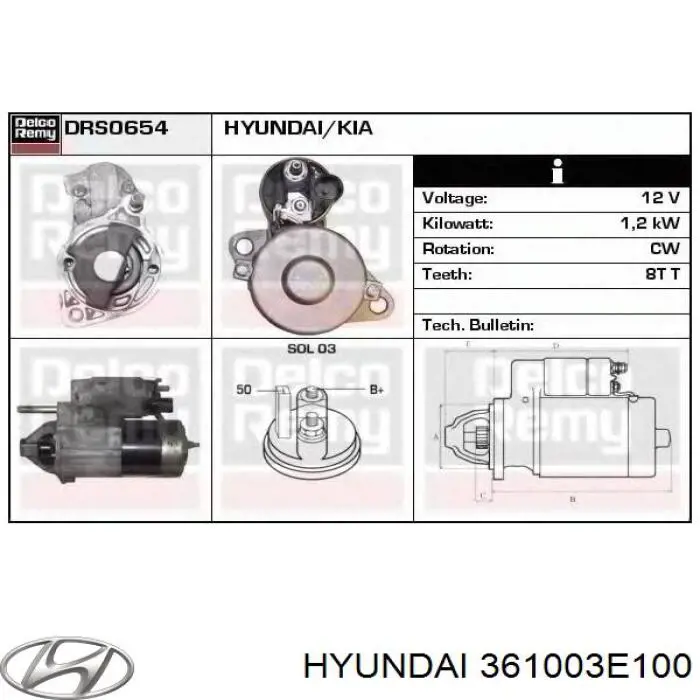 361003E100 Hyundai/Kia стартер