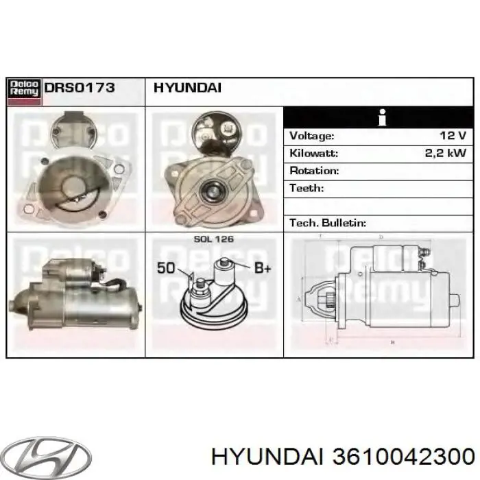 3610042300 Hyundai/Kia стартер