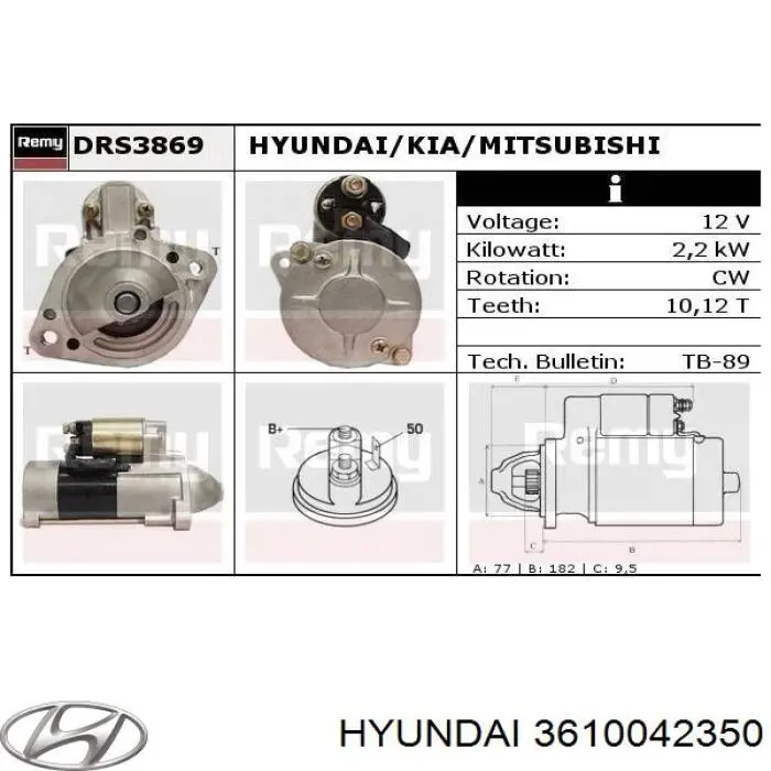 Стартер Hyundai/Kia 3610042350 ціна, від 103.38 USD