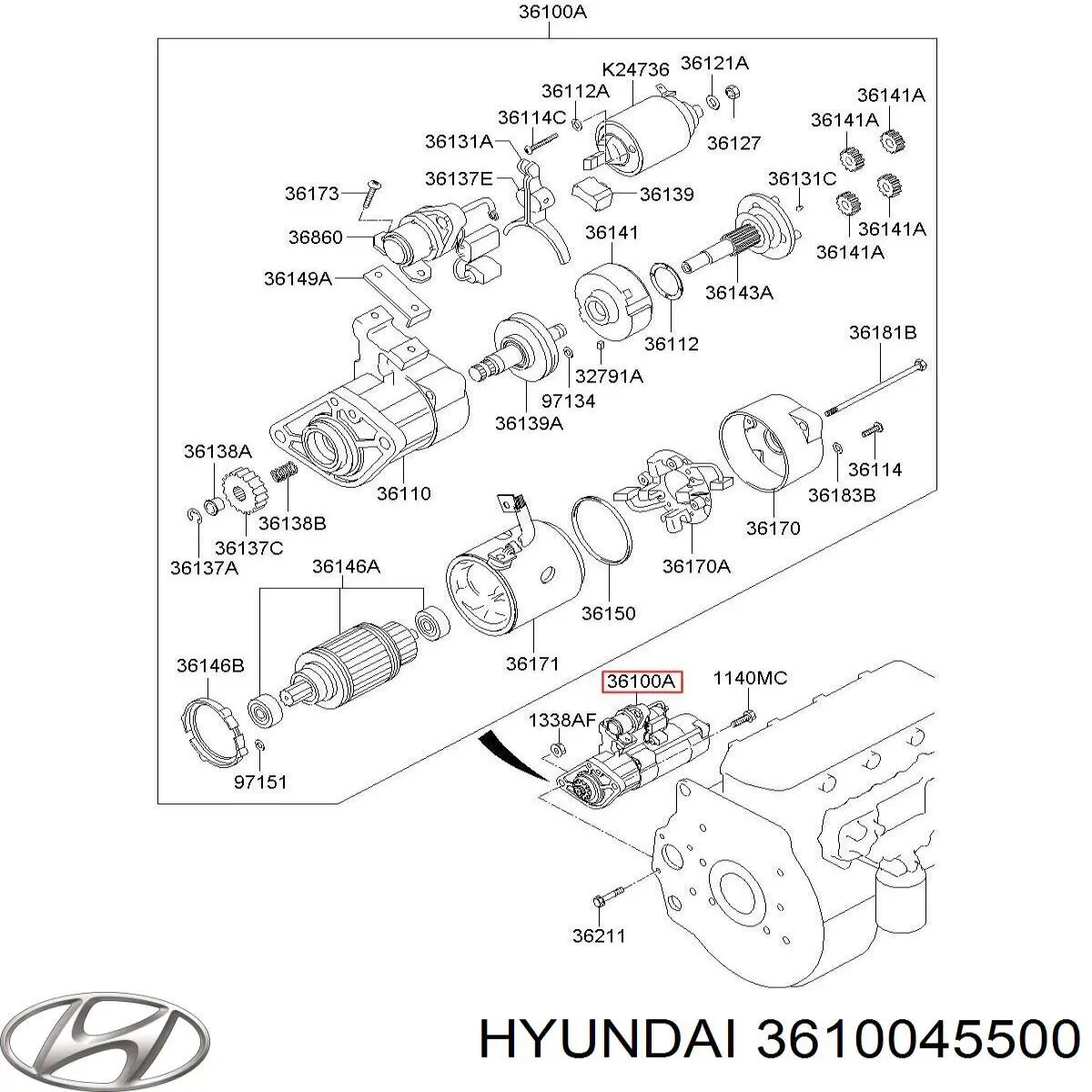Стартер Hyundai/Kia 3610045500 ціна, від 184.57 USD