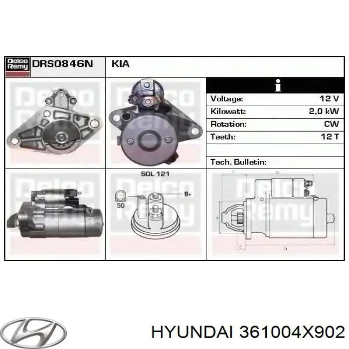 Стартер 361004X902 Hyundai/Kia