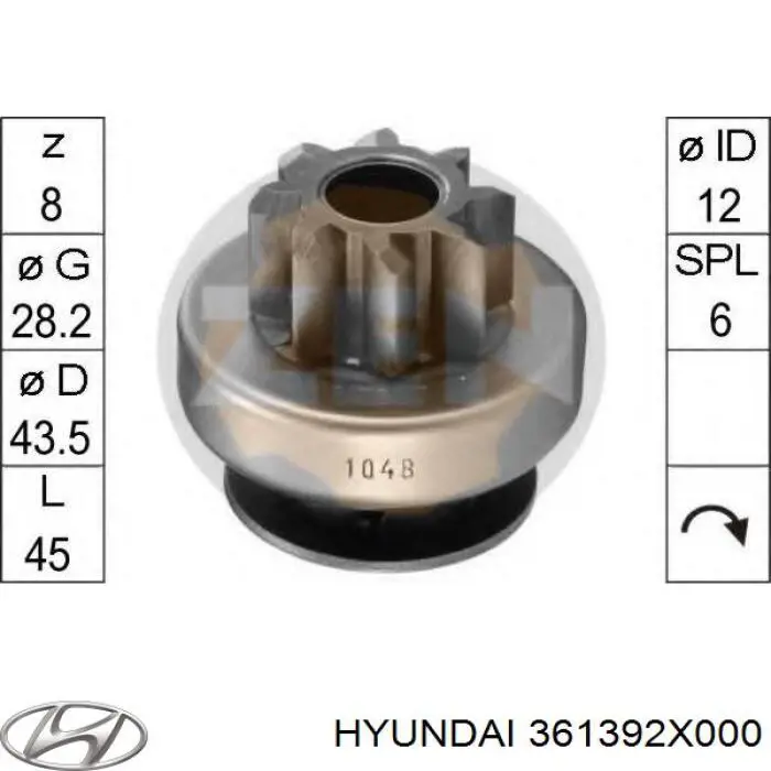 Купити 361392X000 Hyundai/Kia Бендикс стартера
