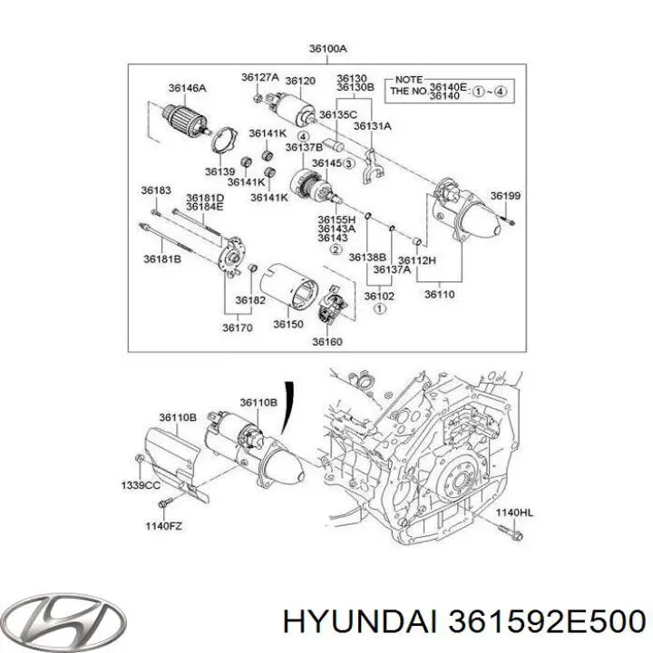 361592E500 Hyundai/Kia Щеткодеpжатель стартера