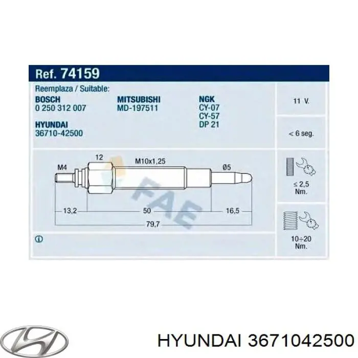 3671042500 Hyundai/Kia свічка накалу