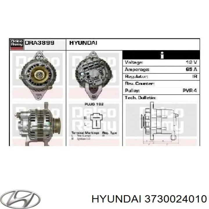 Генератор Hyundai/Kia 3730024010 ціна, від 56.37 USD