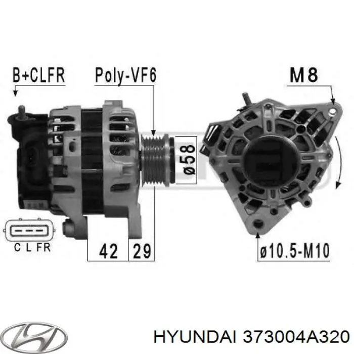 Генератор 373004A320 Hyundai/Kia