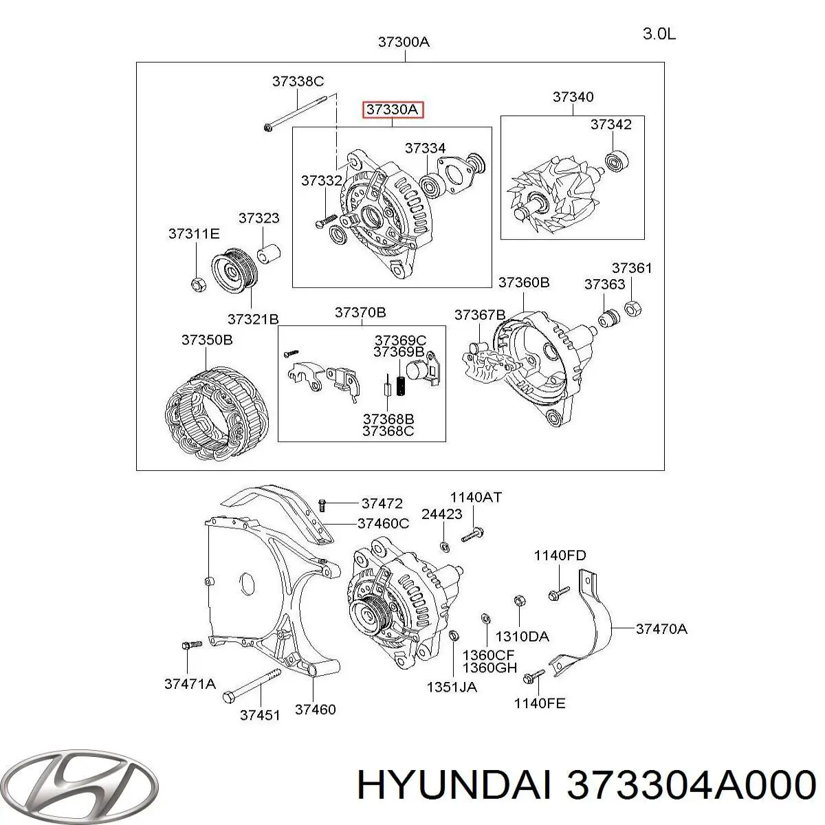 Генератор Hyundai/Kia 373304A000 ціна, від 14.60 USD