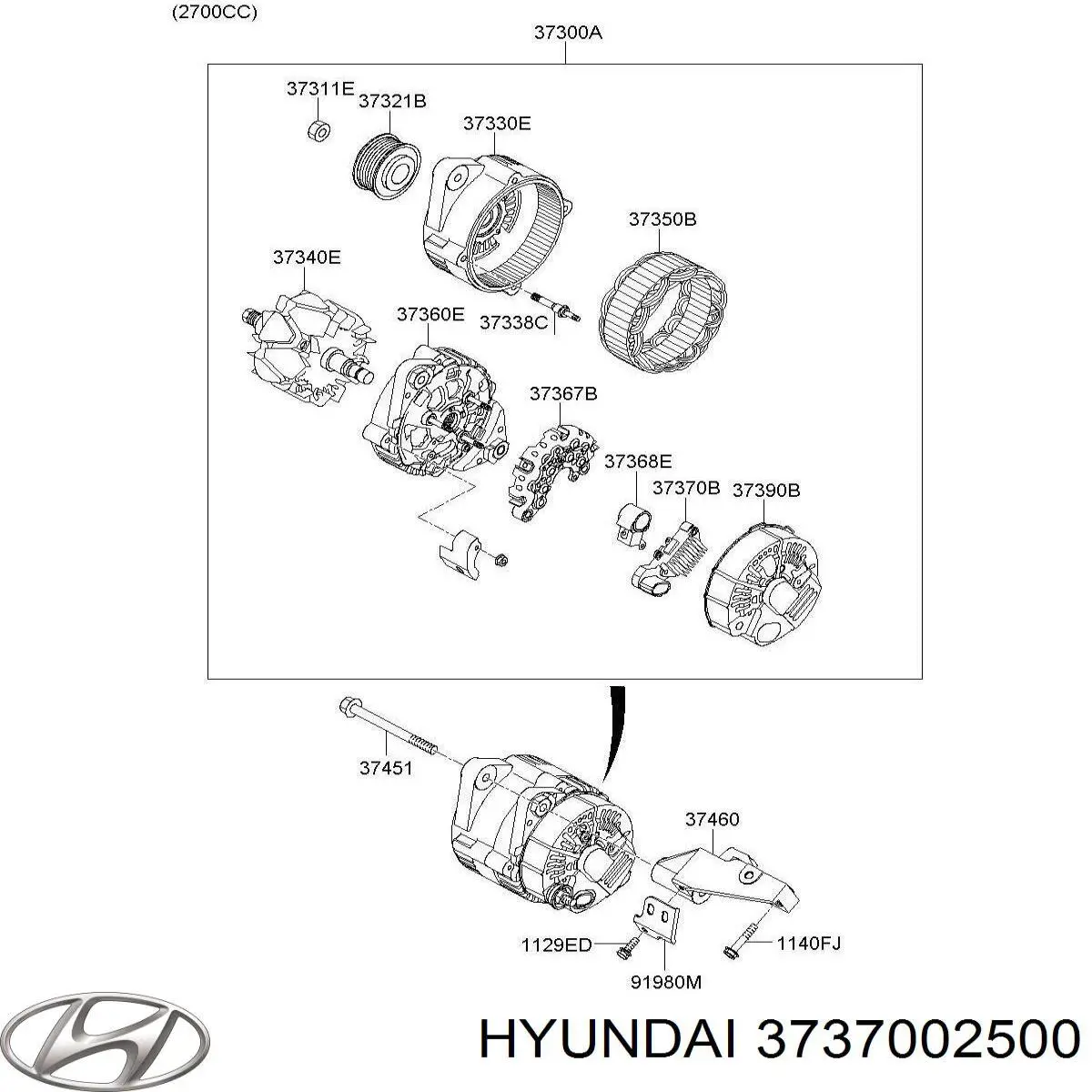 Реле-регулятор генератора, (реле зарядки) 3737002500 Hyundai/Kia