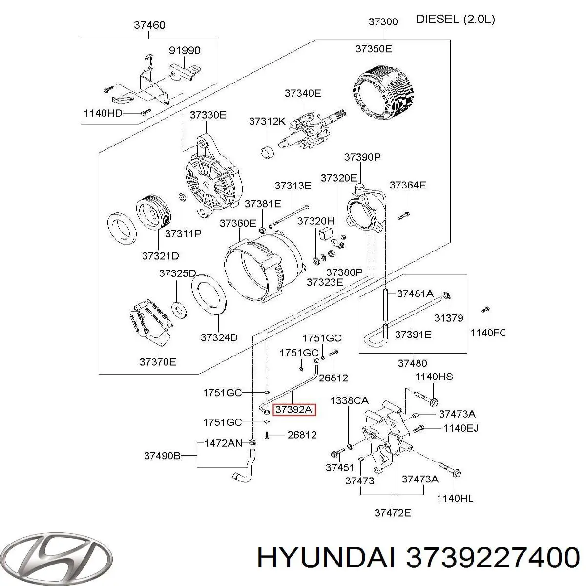 Купити 3739227400 Hyundai/Kia Трубка/шланг подачі масла до турбіни