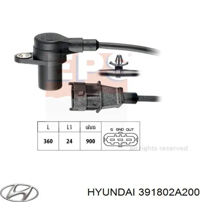 Купити 391802A200 Hyundai/Kia Датчик положення (оборотів) коленвалу