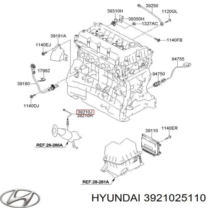 Лямбда-зонд, датчик кисню після каталізатора 3921025110 Hyundai/Kia