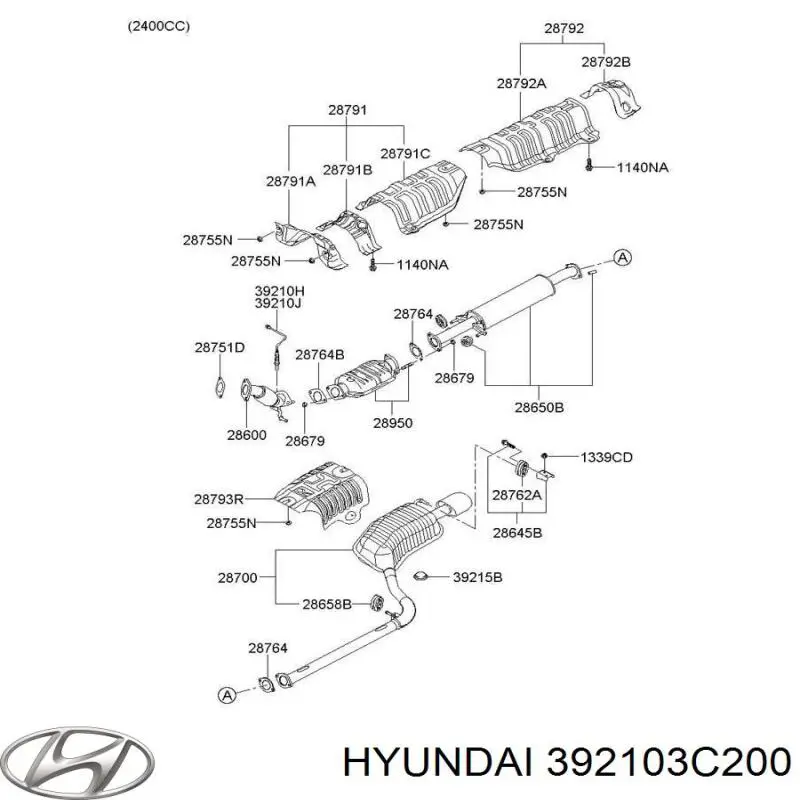 Лямбда-зонд, датчик кисню після каталізатора, правий 392103C200 Hyundai/Kia