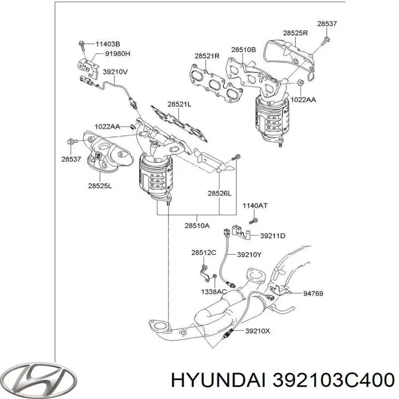 Лямбдазонд, датчик кисню до каталізатора, правий Hyundai/Kia 392103C400