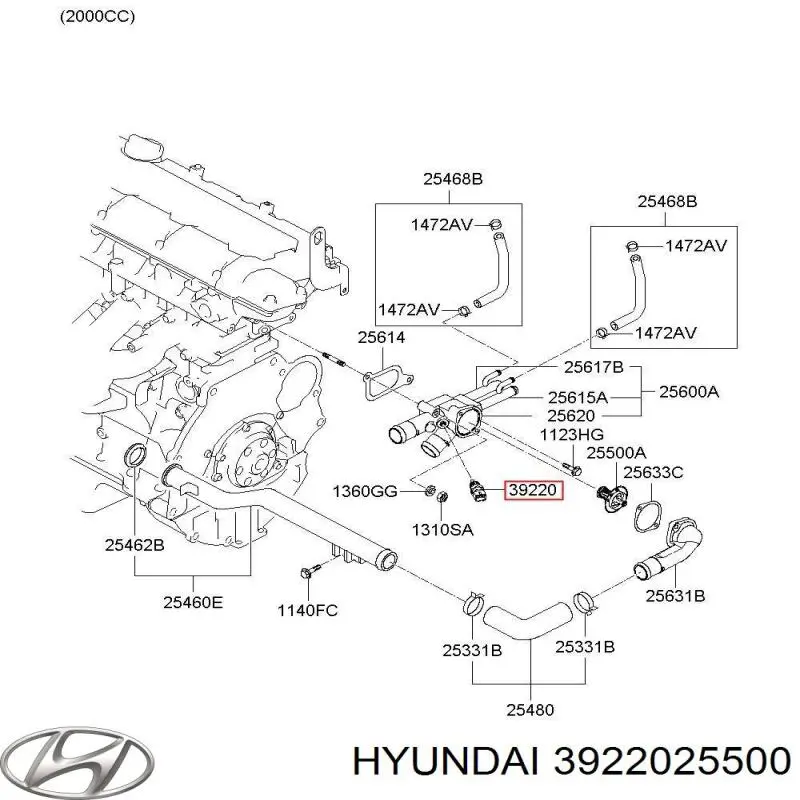 Купити 3922025500 Hyundai/Kia Датчик температури охолоджуючої рідини