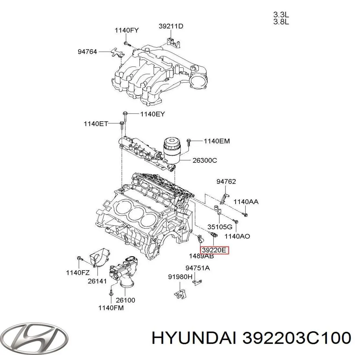 Термодатчик масла двигуна Hyundai/Kia 392203C100