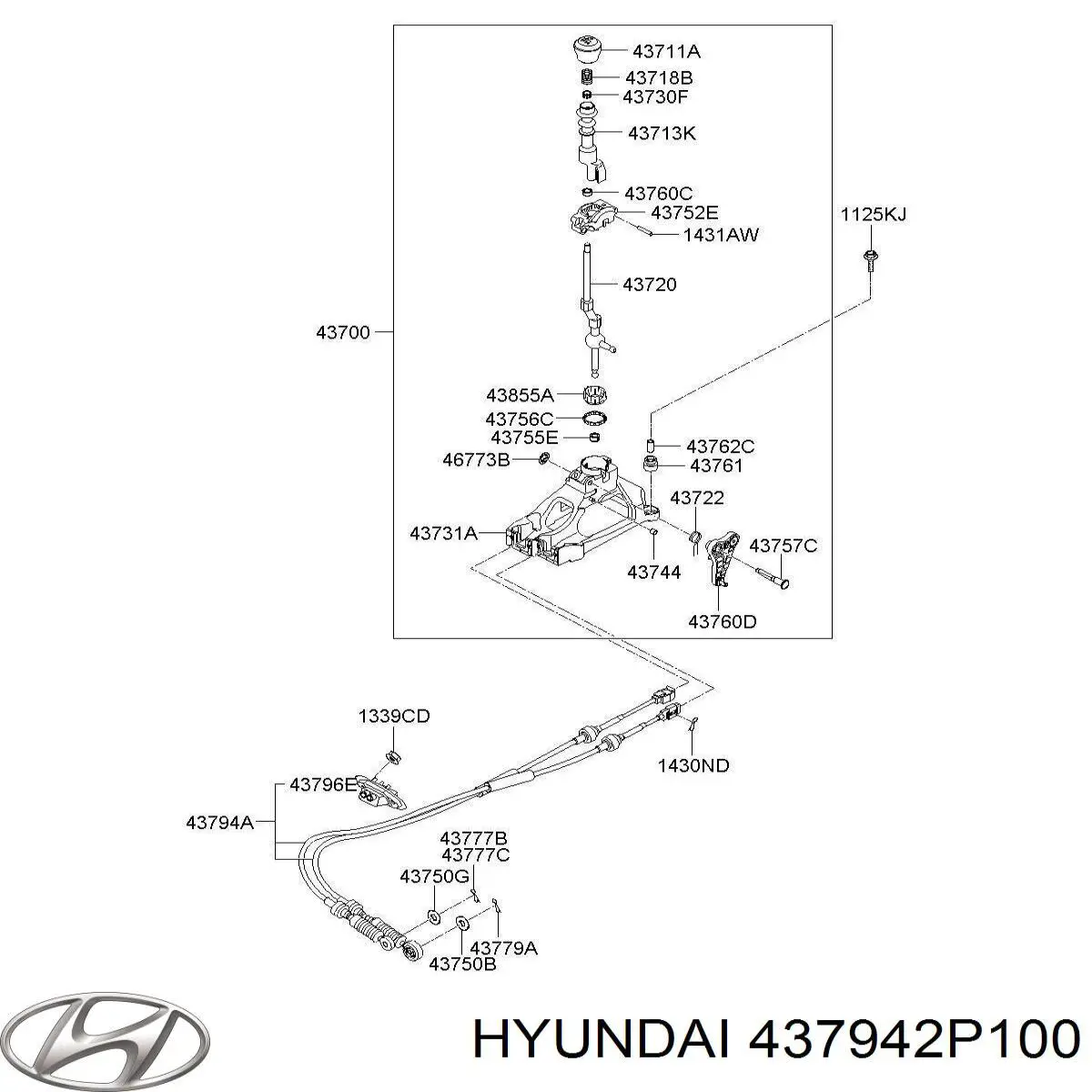Трос перемикання передач, вибору передачі Hyundai/Kia 437942P100 ціна, від 25.33 USD
