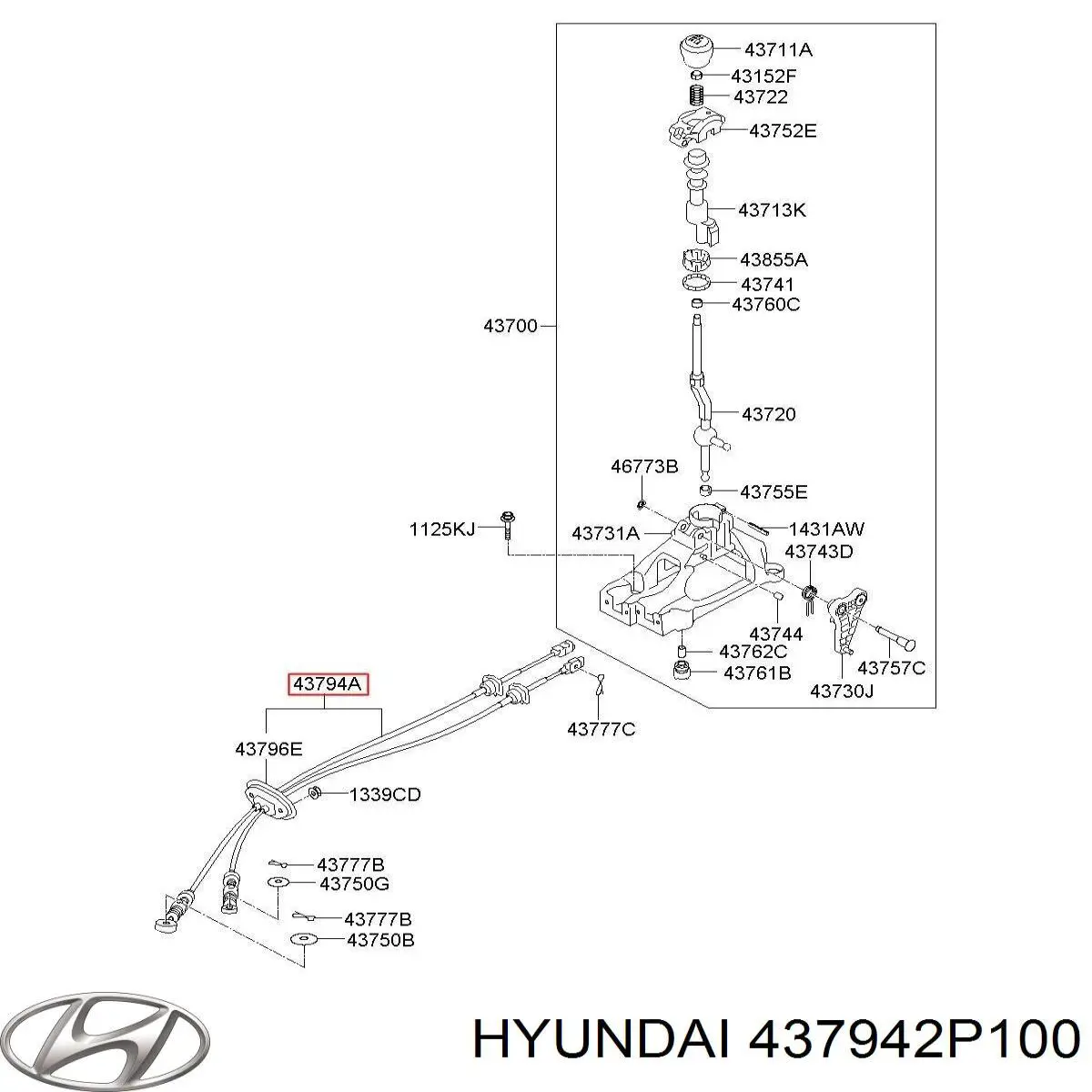 437942P100 Hyundai/Kia Трос перемикання передач, вибору передачі