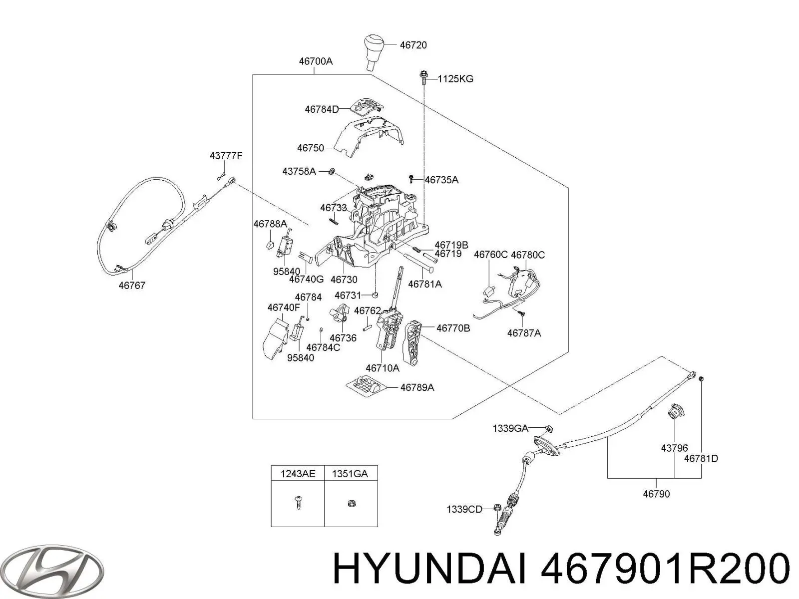 467901R200 Hyundai/Kia Трос перемикання передач, вибору передачі