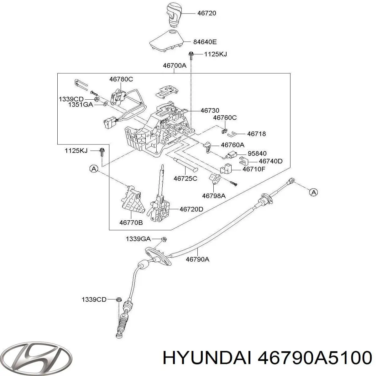46790A5100 Hyundai/Kia Трос перемикання передач, вибору передачі