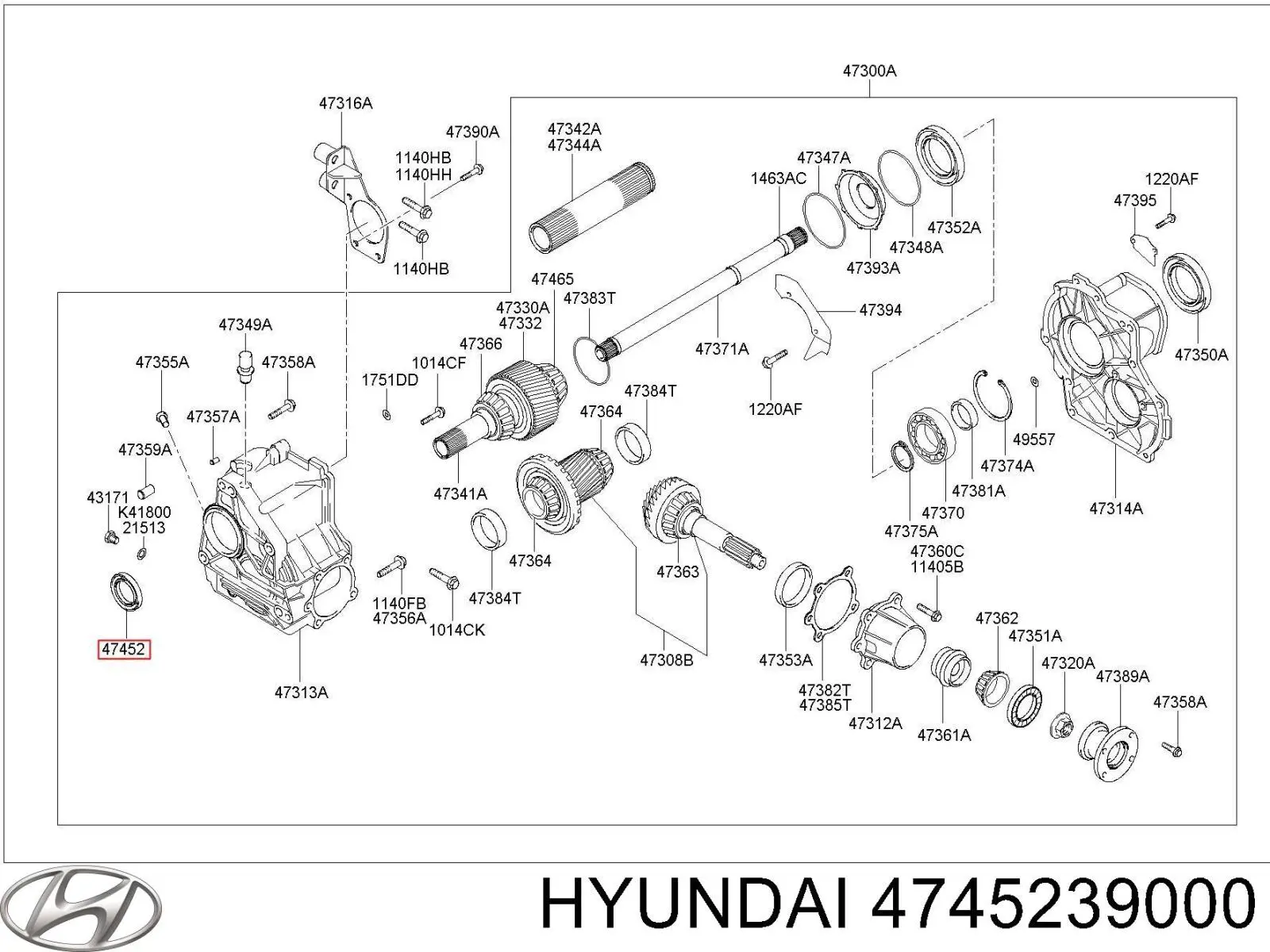Сальник піввісі переднього моста, правою Hyundai/Kia 4745239000