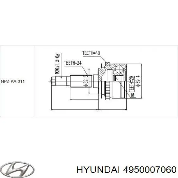 Піввісь (привід) передня, права 4950007060 Hyundai/Kia