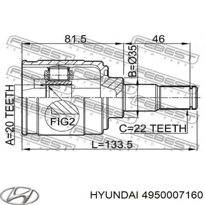 Піввісь передня, права Hyundai/Kia 4950007160 ціна, від 98.37 USD