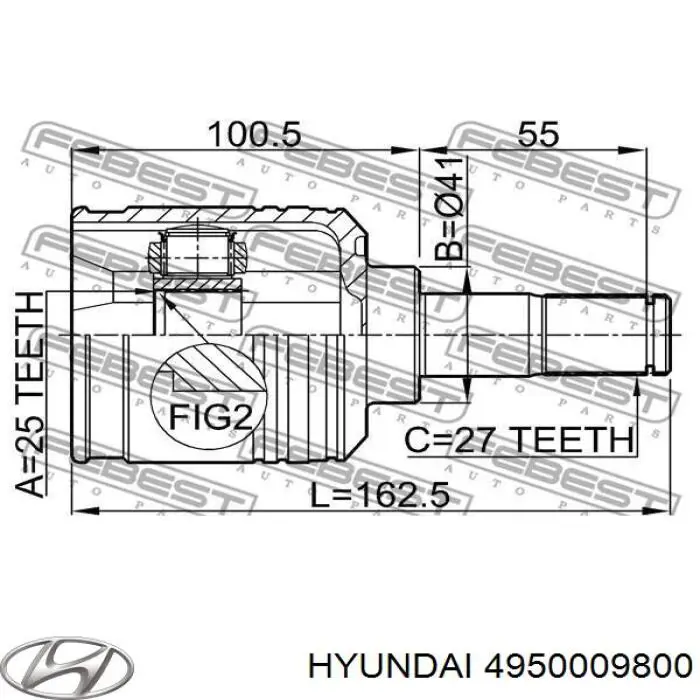 Піввісь (привід) передня, ліва 4950009800 Hyundai/Kia