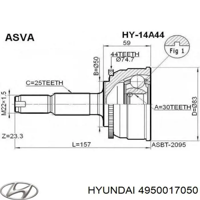Купити 4950017050 Hyundai/Kia Ліва піввісь