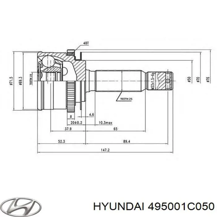 Привід передній лівий Hyundai/Kia 495001C050 ціна, від 52.85 USD