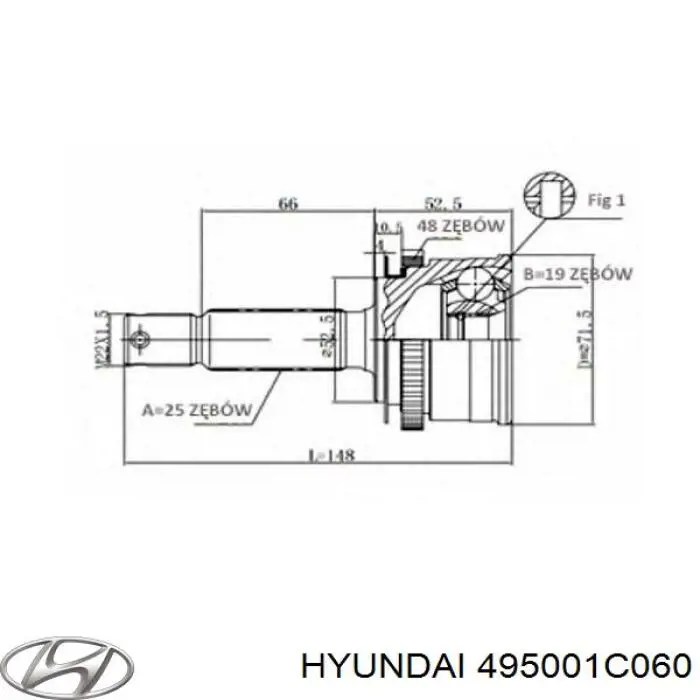 Піввісь передня, права Hyundai/Kia 495001C060 ціна, від 27.78 USD