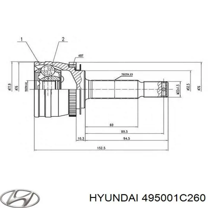  Піввісь задня, права Hyundai Getz 