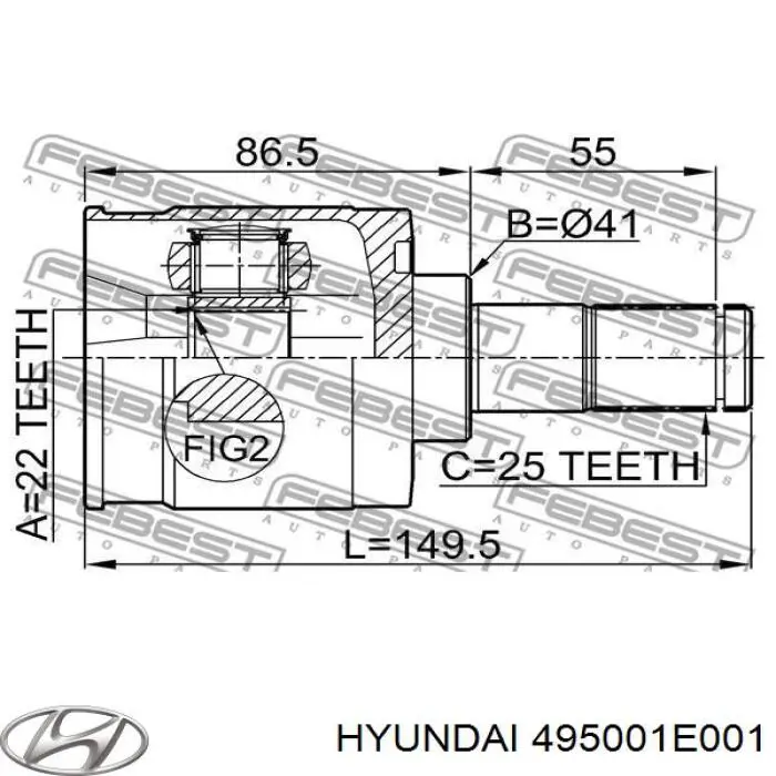 Ліва піввісь 495001E001 Hyundai/Kia