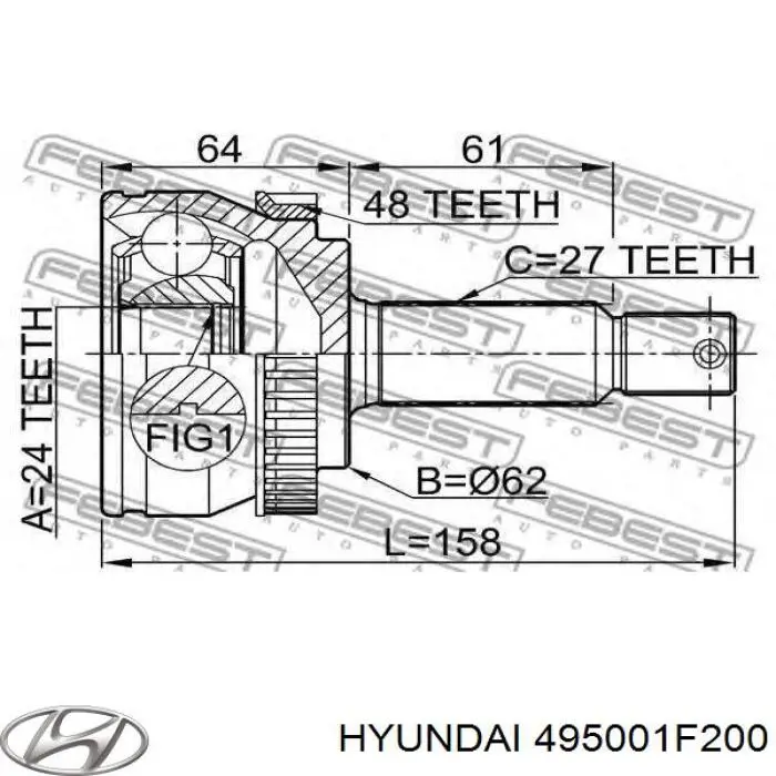 Піввісь передня, права Hyundai/Kia 495001F200 ціна, від 82.59 USD