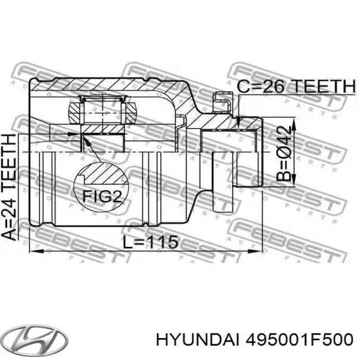 ШРУС внутрішній, передній, правий 495001F500 Hyundai/Kia