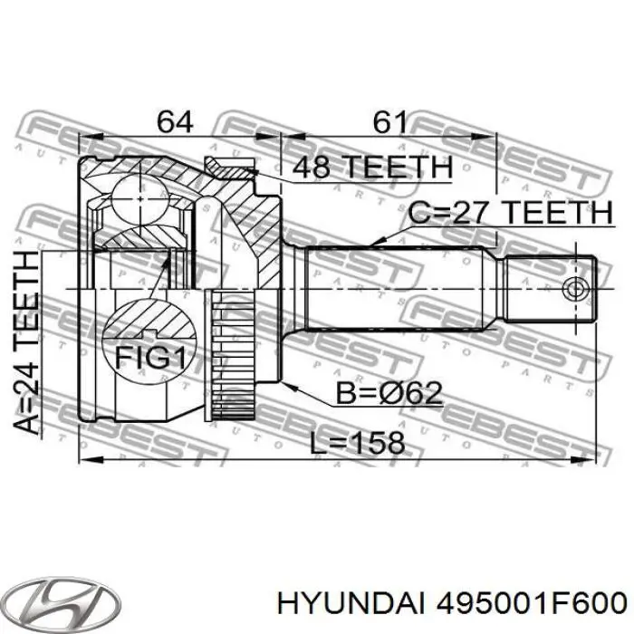 Купити 495001F600 Hyundai/Kia Піввісь права