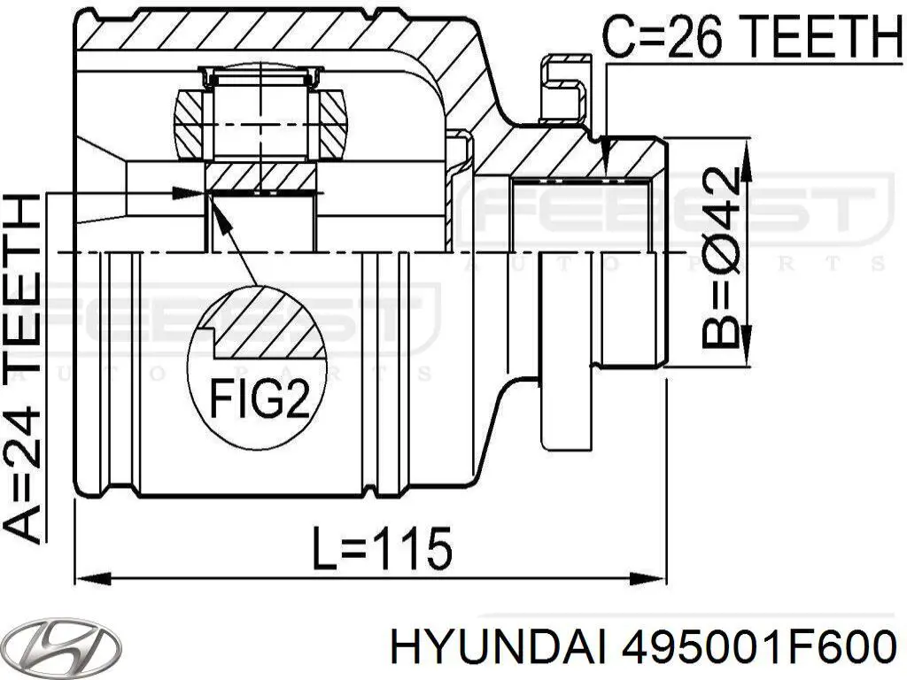Піввісь передня, права Hyundai/Kia 495001F600 ціна, від 82.24 USD